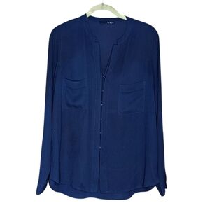 Ro & De Navy Blue Hidden Button Long-sleeve Button-down Blouse size Medium